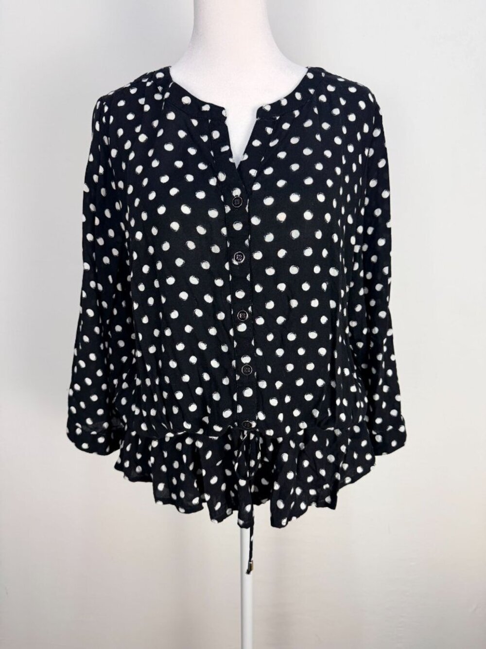 Croft & Barrow Womens XL Polka Dot Blouse Black White Peplum Tunic Top - Picture 2 of 14